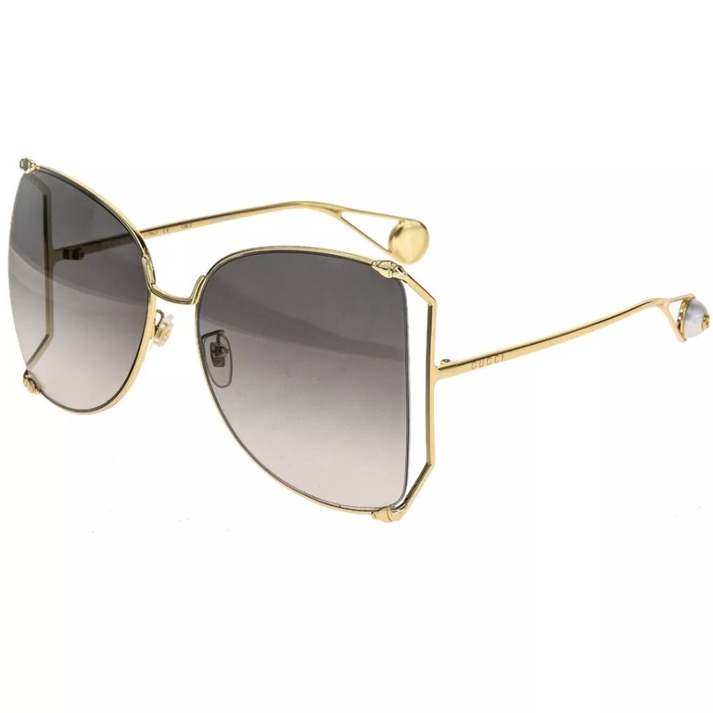 GUCCI 0252 Gold Gray Style Oversized Metal Fashion Pearl Sunglasses GG0252S 002